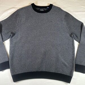 Chaps Crewneck Sweater Men's XL 100% Cotton Black & Gray Patterned Ribbed Preppy